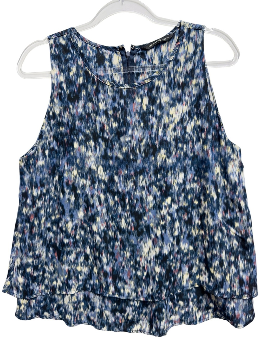 Tuxedo Matte Satin Silky Chiffon Abstract Watercolor Art Blouse Tank Top